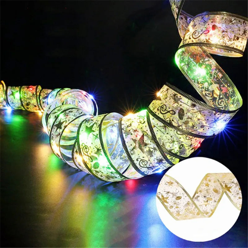 LED Ribbon Fairy Lights para Natal, enfeites de árvore de Natal, decoração, DIY Bows, String Light, Ano Novo, 2025, 2025