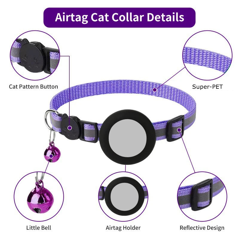 Coleira para Gato Airtag, Fivela de Segurança Refletiva com Sino, Coleira GPS Ajustável Anti-Perda para Gatinhos e Filhotes