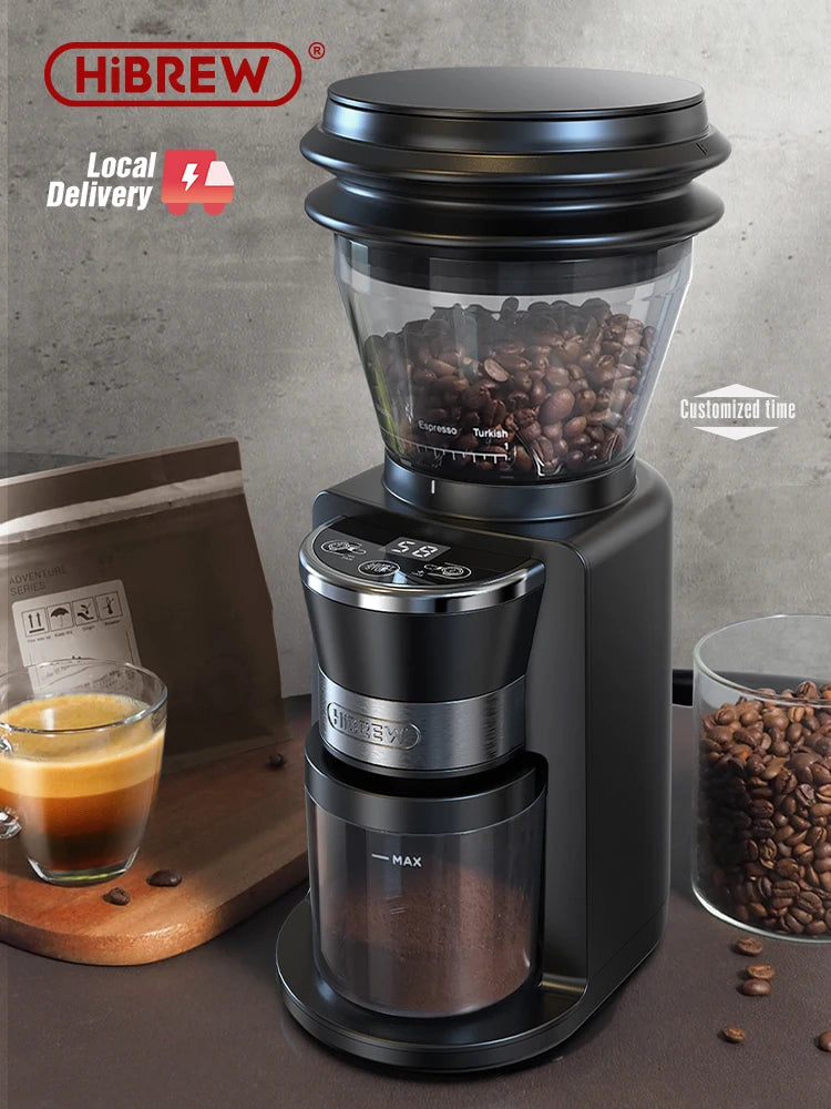 Hibrew moinho de café elétrico automático com 31 engrenagens para café expresso americano despeje sobre armazenamento visual de feijão g3
