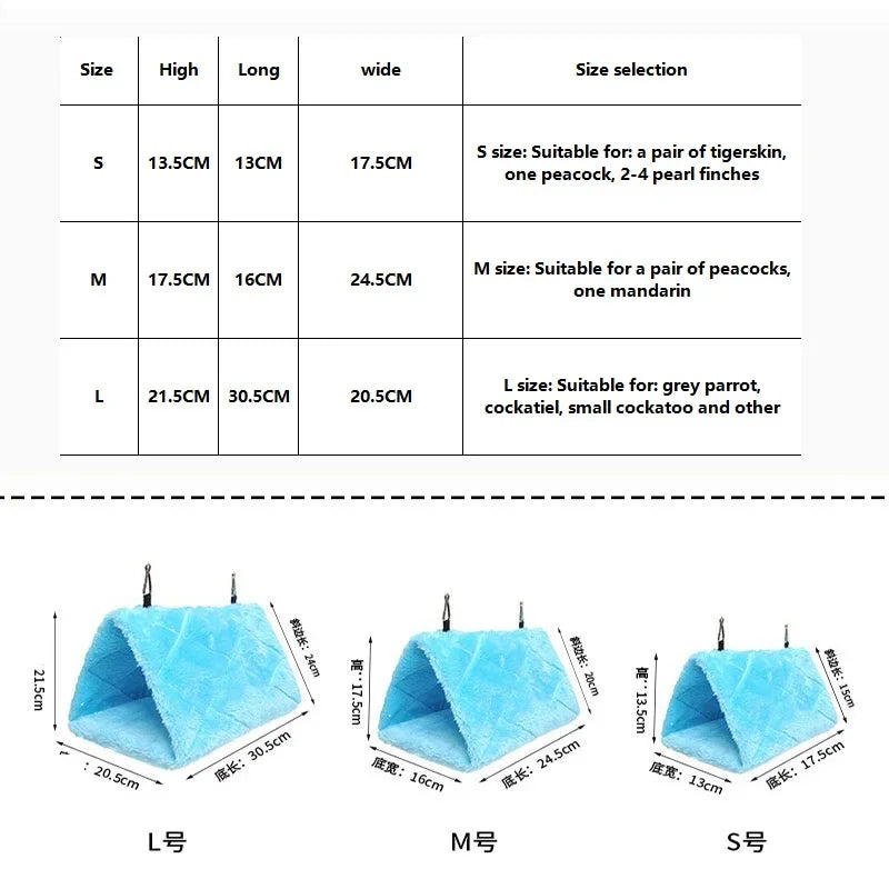 Cama de Inverno para Pássaros, Ninho de Pelúcia Quente para Pássaros de Estimação e Papagaios, Tenda Suspensa para Dormir e Incubar, Acessórios para Pássaros