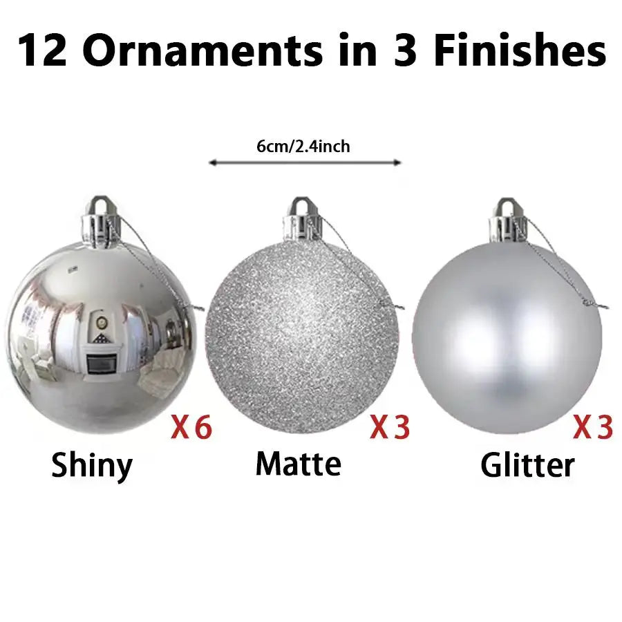 Conjunto de enfeites de bolas de natal, 3/4/6cm, enfeites inquebráveis de natal, bolas suspensas para festa de feriado, decoração de casamento (tira e azul)