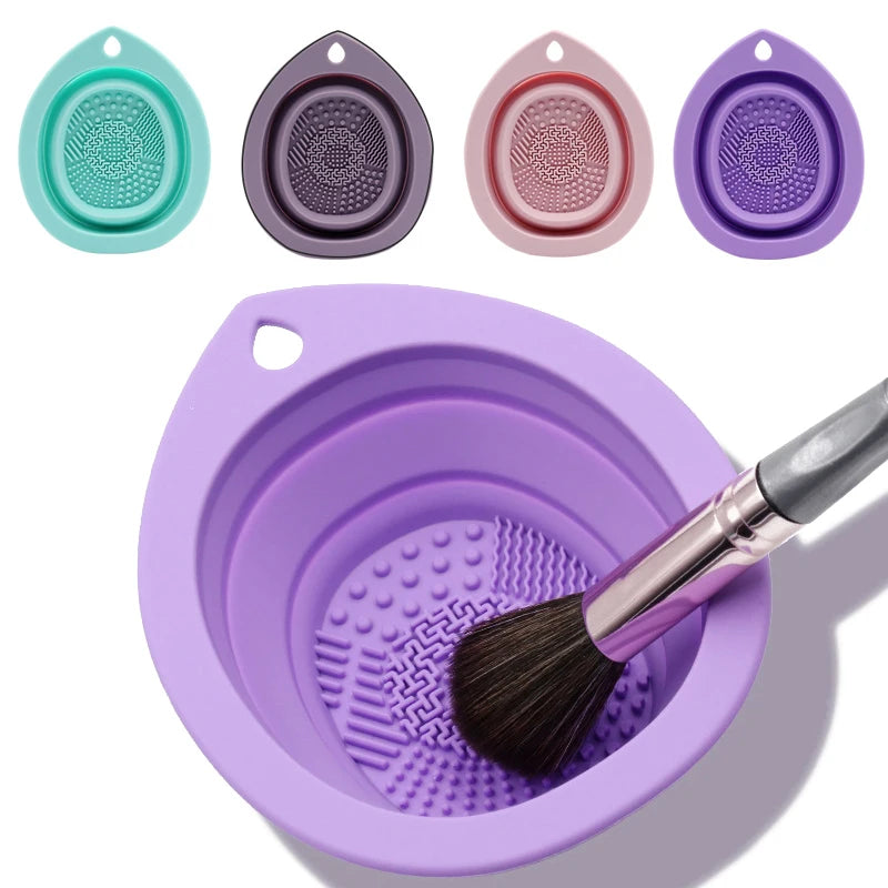 Silicone Makeup Brush Cleaner Folding Powder Puff Cleaning Bowl Eyeshadow Brush Washing Soft Mat Beauty Tools Scrubber Box