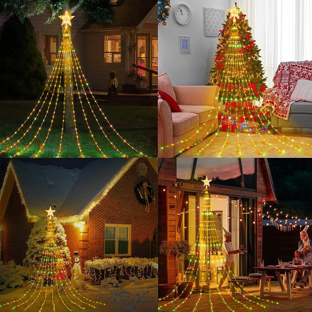 Decoração de natal 2025 luzes de decoração de férias solares led luzes de corda de natal ao ar livre estrelas brilhantes natal