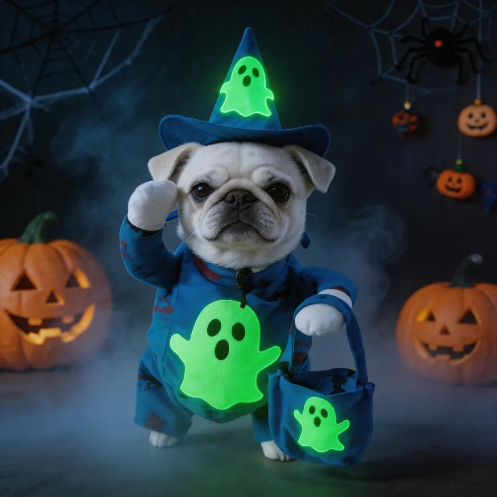 Roupas de Halloween para Cães, Fantasia Engraçada para Animais de Estimação com Fantasma Fluorescente, Vestido Fofo para Cães e Gatos, Conjunto de Roupas Festivas para Festa