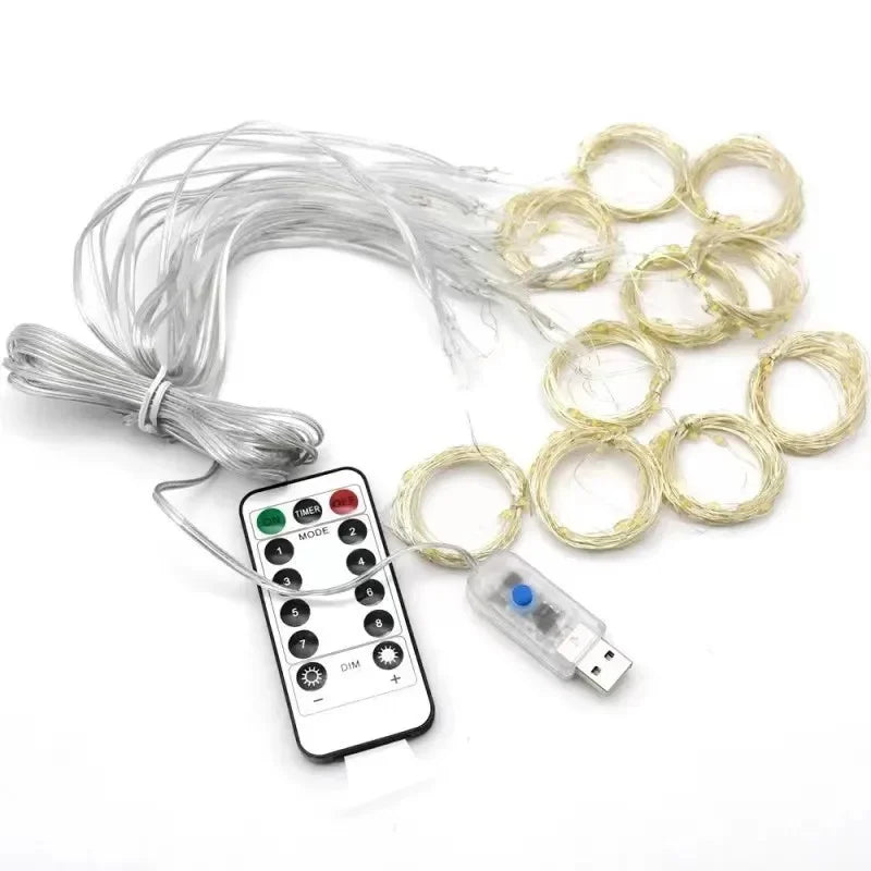 Luzes de natal led luzes de cortina de fadas 8 modo remoto usb festão decoração de natal para casa férias lâmpada de ano novo