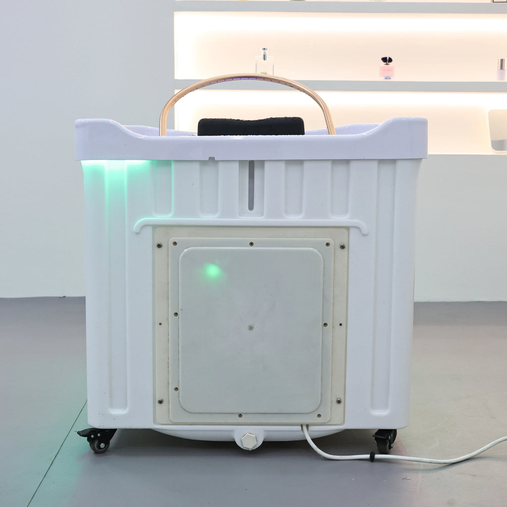 Bacia de spa com cabeça de armazenamento de água conveniente de 60L com circulação de água e função de aquecimento, bacia de salão de cabeleireiro, com tanque de drenagem