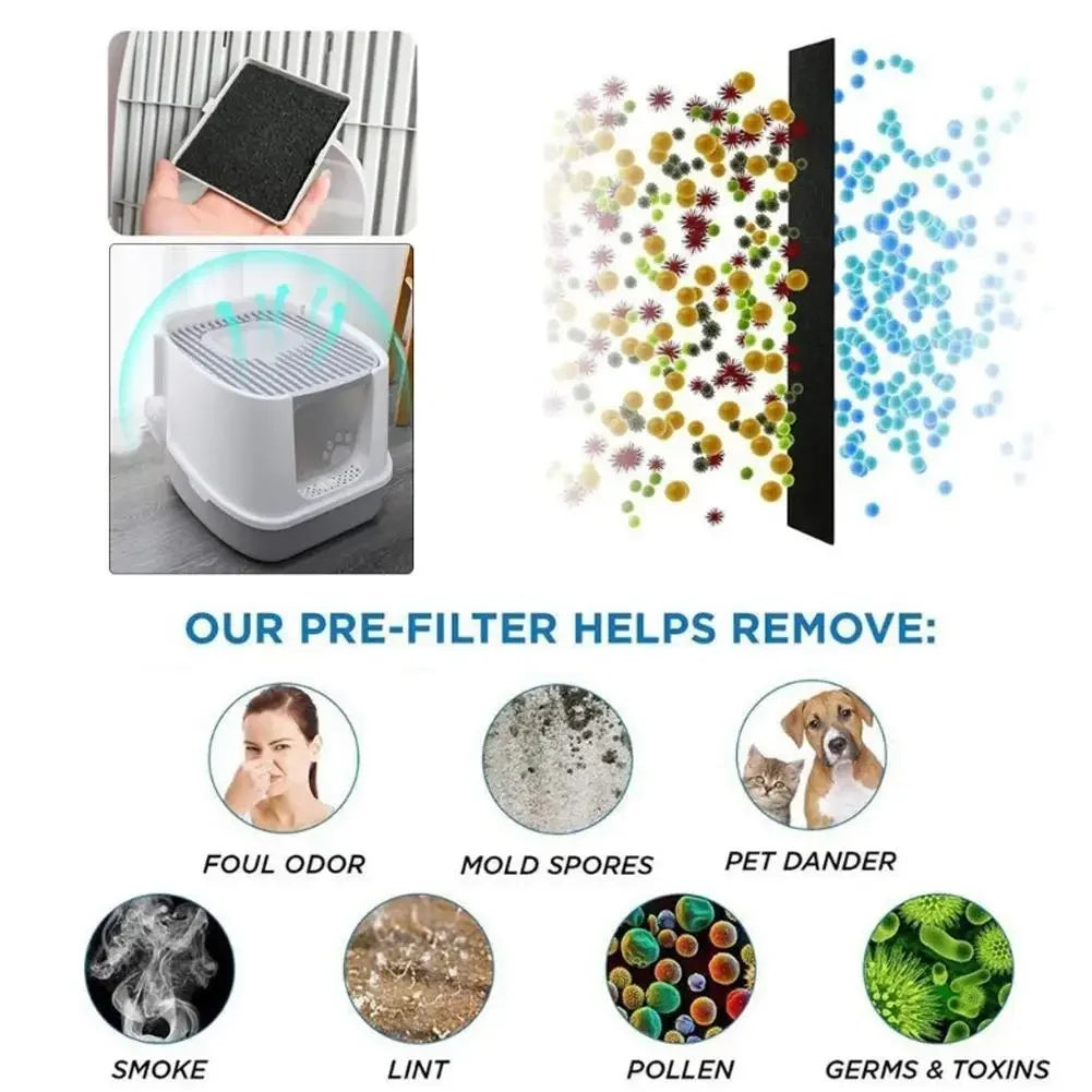 Filtro de algodão com carbono ativado para animais de estimação, 3 peças, alto desempenho de adsorção, para gatos, cães, gatinhos, caixas de areia, banheiro universal