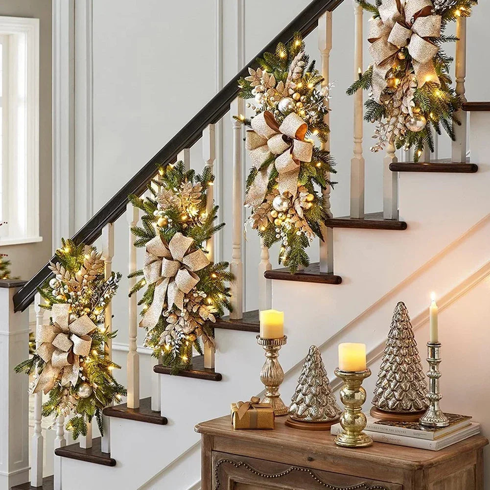 Decoração de escadas pré-iluminadas sem fio acende decorações de escada de natal guarnição guirlanda natal navidad natal