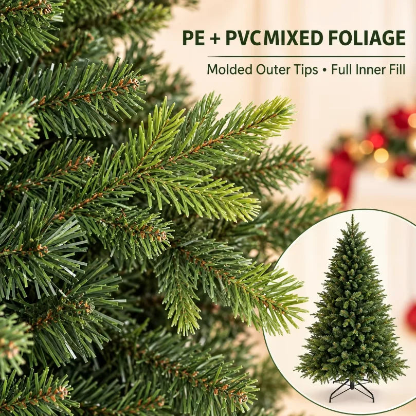Árvore de Natal artificial, feita de PE com mistura de materiais e iluminação LED, árvore de Natal de alta qualidade, 1,2 m, decorações para o Natal e Ano Novo.