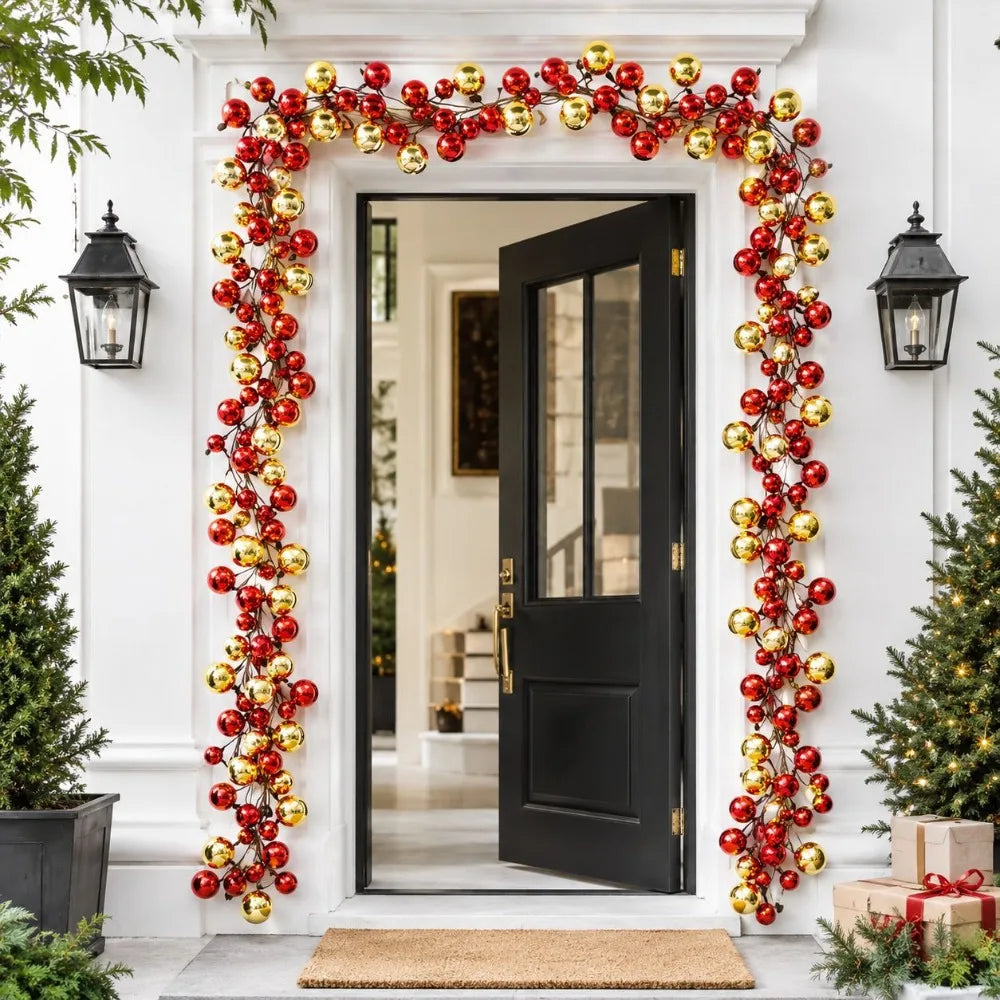 Guirlanda de Bolas Vermelhas e Douradas Longas para Decoração de Natal, Bolas de Natal Ideais para Decoração de Natal, Ano Novo e Aniversário, Decoração para Casa
