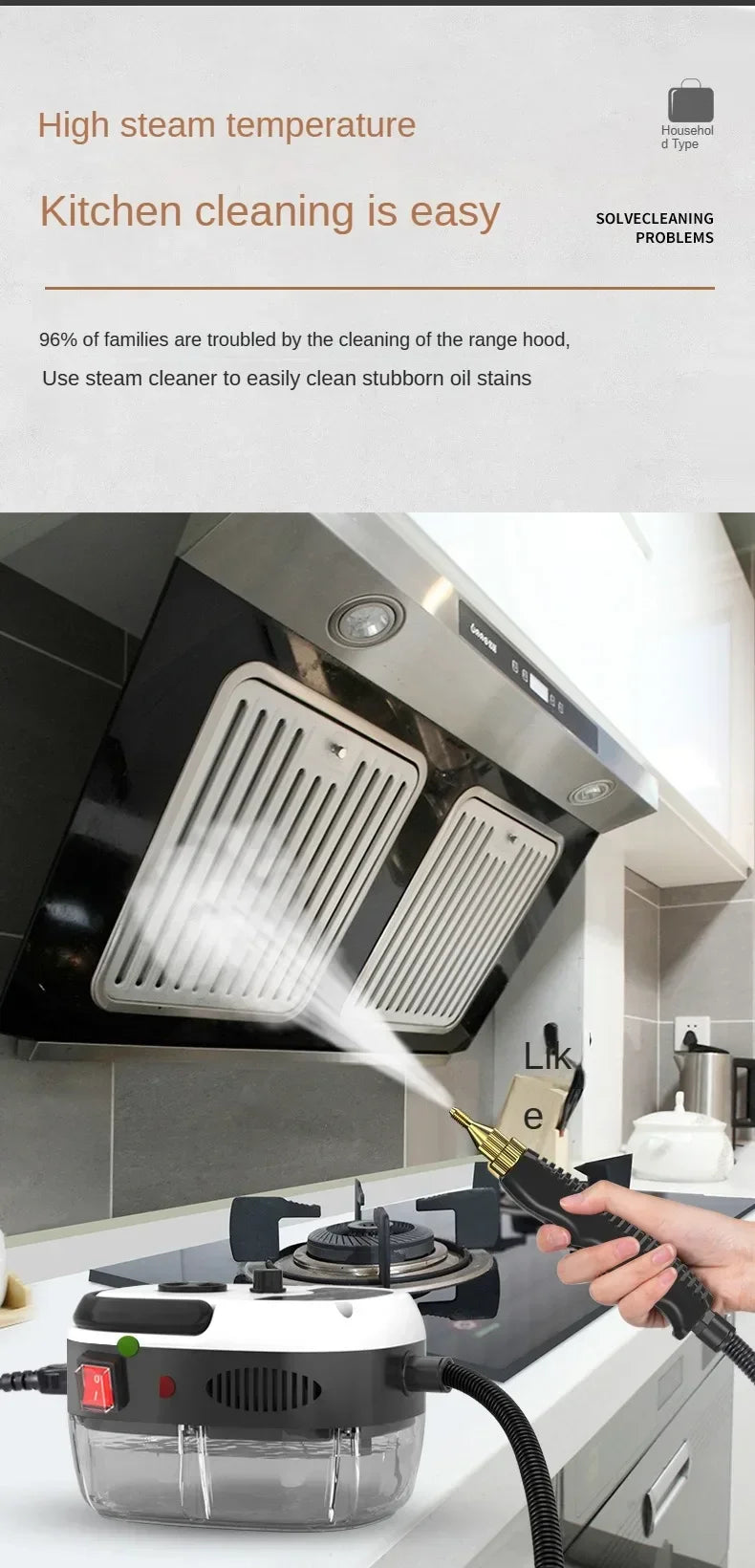 Limpador a Vapor Portátil de Alta Temperatura para Cozinha, Carro, Piso e Mais, 220V