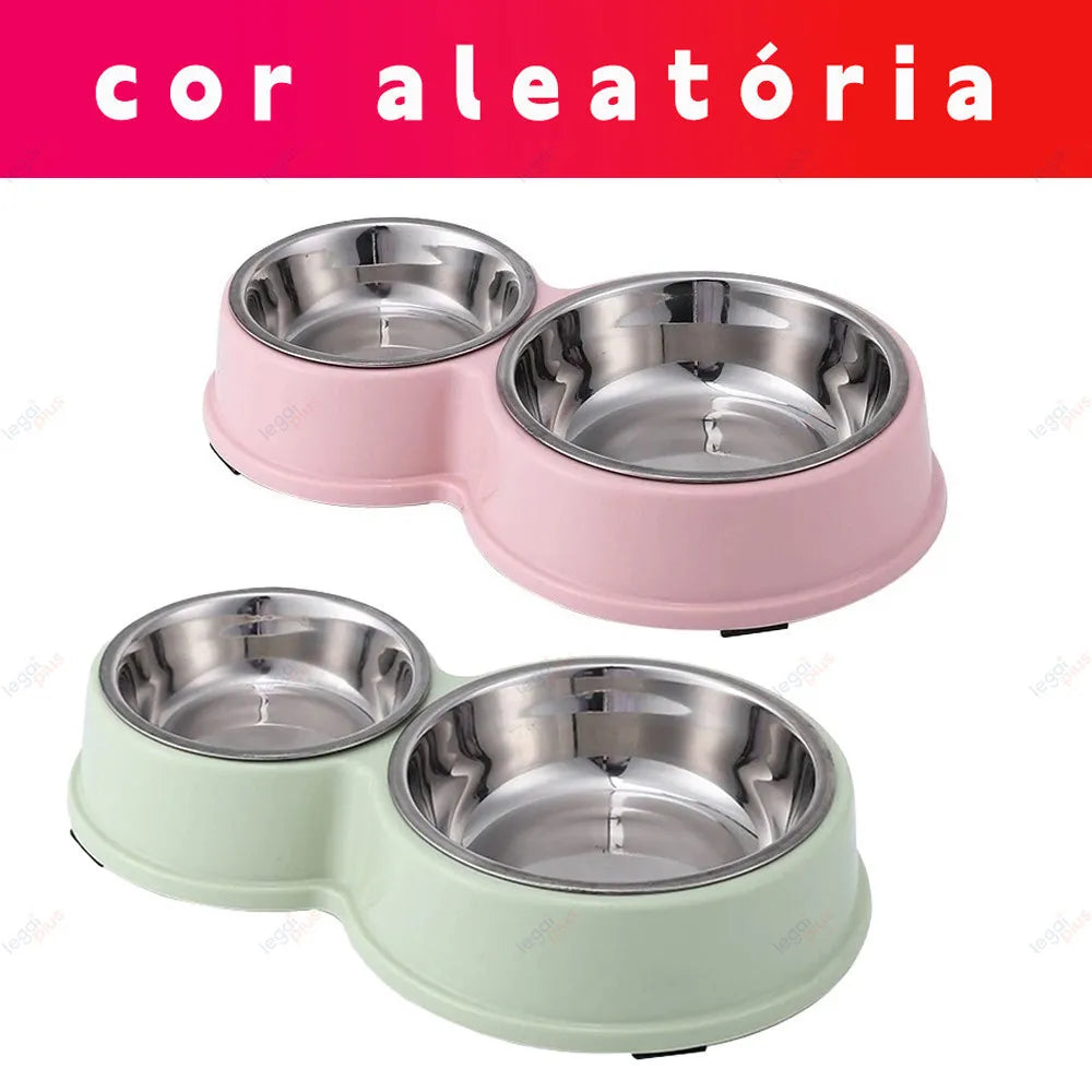Comedouro Bebedouro Duplo Aço Inox Base Antiderrapante para Caes e Gatos Facil de Limpar