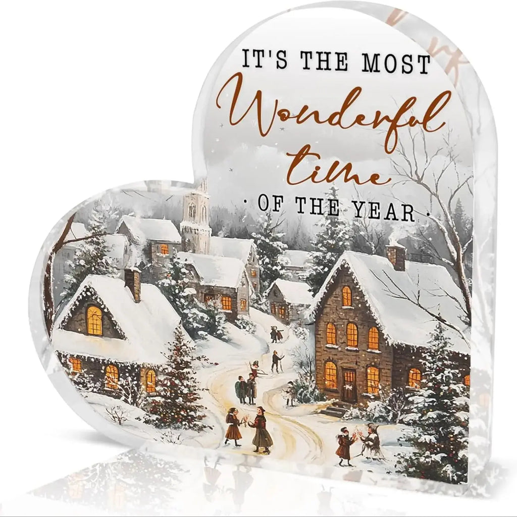 Decorações de mesa de inverno, presentes de Natal - é o tempo mais maravilhoso do ano - Decorações de férias em forma de coração acrílico, C