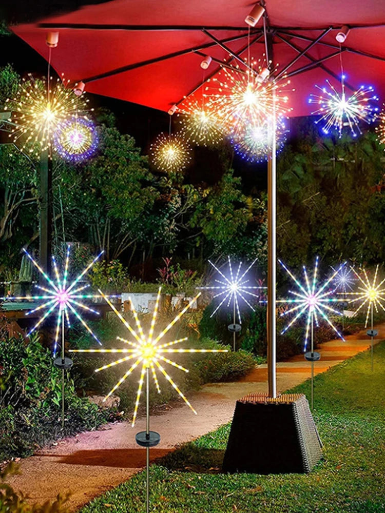 Luz solar ao ar livre à prova dwaterproof água pátio jardim rua caminho lâmpadas decoração de natal paisagem led solar luzes de fogos de artifício