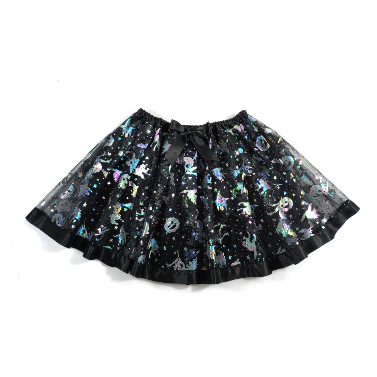 Saia de Tule para Adultos de Halloween Adornada com Morcegos, Abóboras e Estrelas, Esta Saia de Tule Laranja Tem um Laço Preto na Cintura
