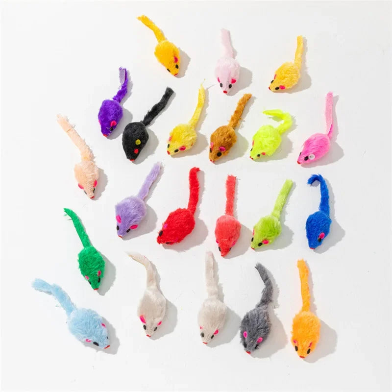 5 ou 10 Peças Brinquedos de Pelúcia para Gatos, Rato Falso de Pelo de Coelho, Rato de Pena Arco-Íris, Brinquedos Divertidos para Gatinhos de Interior, Novo