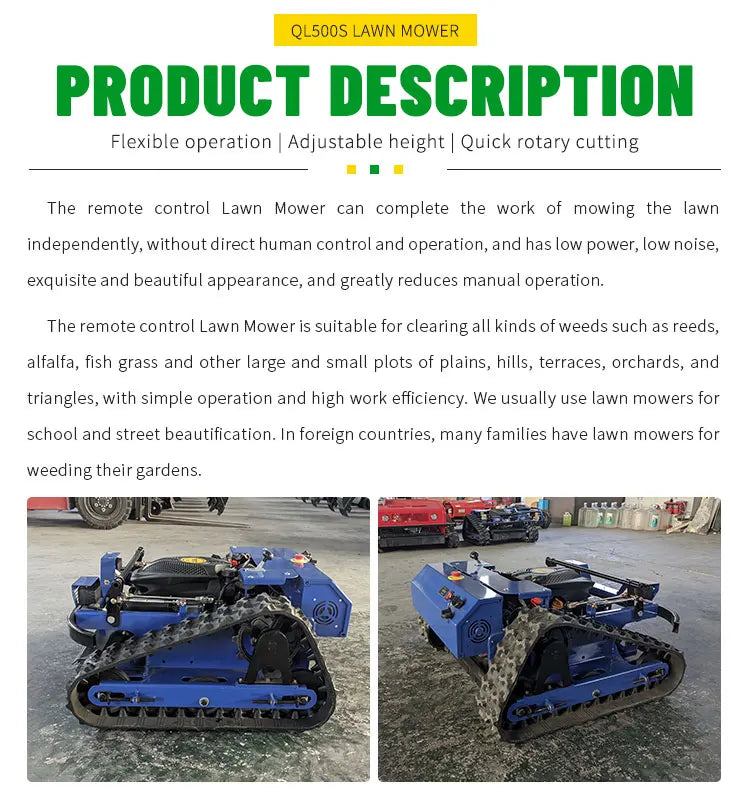 Mini cortador de grama com trilho com controle remoto multifuncional para capinação de jardim usado para cortador de grama de pá de fôlego em pendentes de estrada