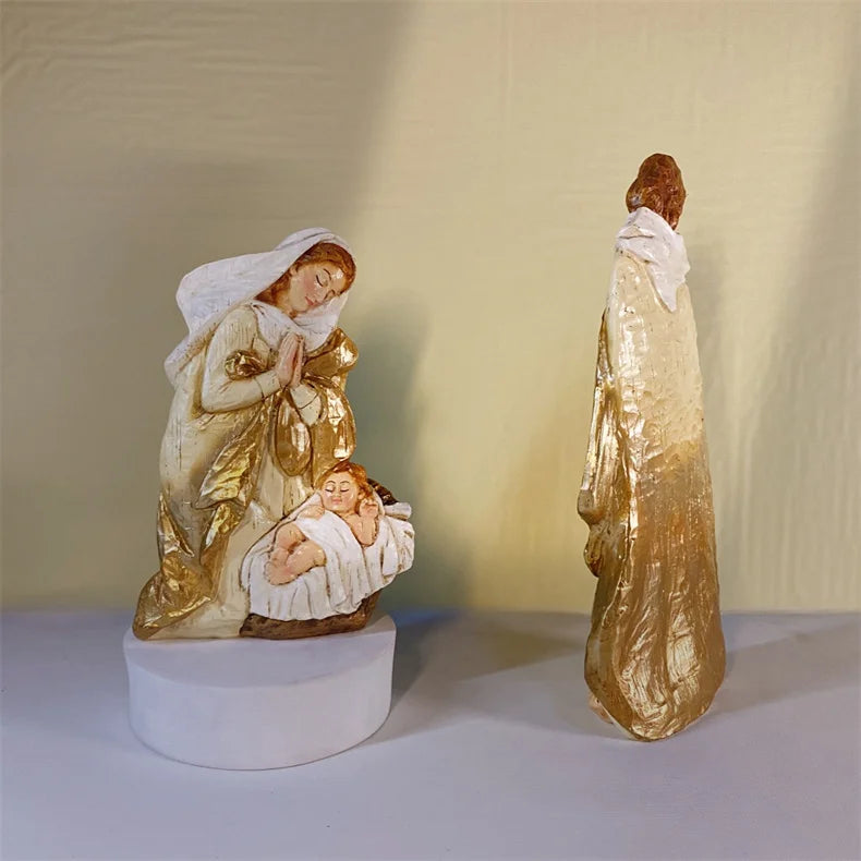 Conjunto de Figuras de Presépio, Cena da Sagrada Manjedoura, Decoração de Natal, Estátua do Nascimento de Jesus, Ornamentos Católicos Cristãos