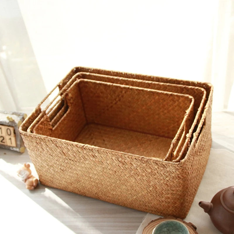 Zerolife cesta de ervas marinhas tecidas naturais, cesta de palha de vime para mesa de casa, toalhas de pão de frutas, pequeno recipiente de armazenamento de cozinha