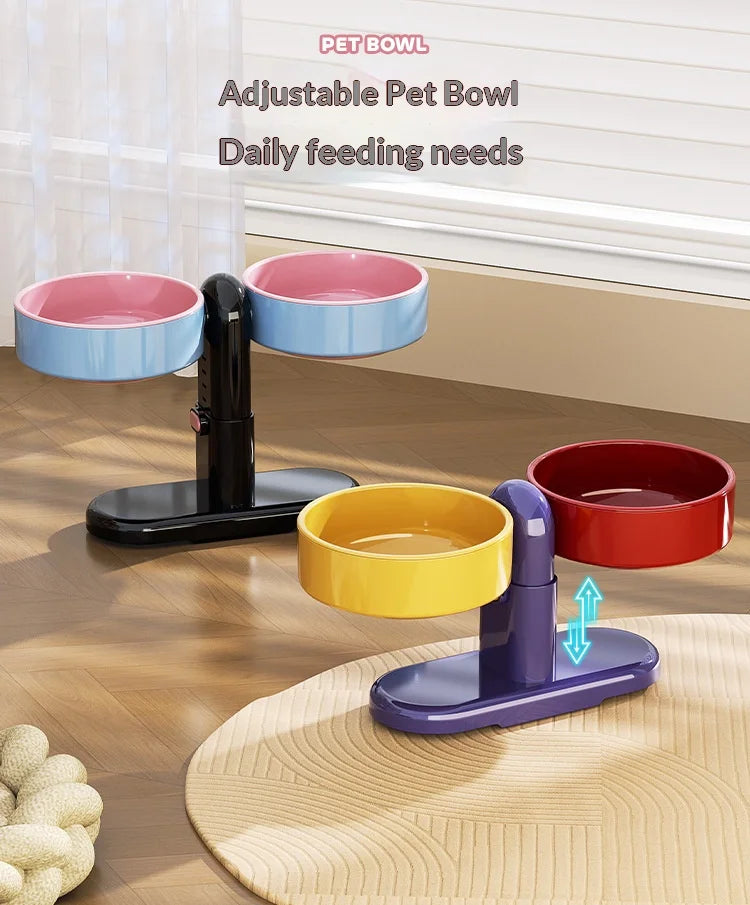Suprimentos para animais de estimação: Tigelas para gatos/tigelas de água, tigelas para cães, tigelas para animais de estimação resistentes a quedas, com altura ajustável.
