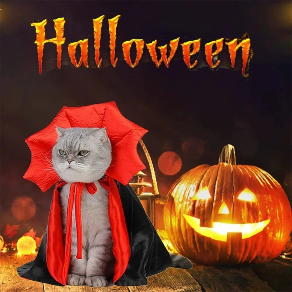 Fantasia de Halloween para Animais de Estimação, Capa de Vampiro em Poliéster, Fantasia de Transformação para Gato e Cão, Capa de Bruxa, Fantasia Ajustável para Festivais e Role-playing.