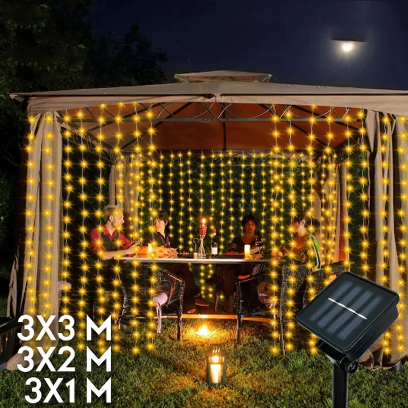 Solar led cortina de luz ao ar livre guirlanda solar fada luz da corda fio cobre lâmpadas para jardim quintal festa casamento decoração do feriado