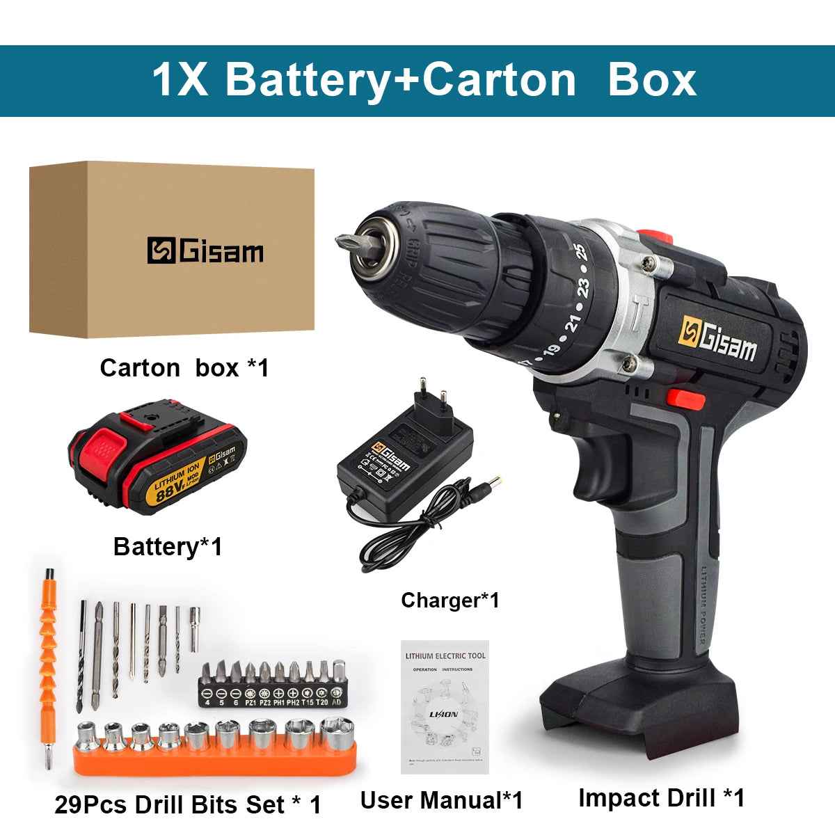 21v furadeira de impacto sem fio chave de fenda elétrica broca de martelo mini furadeira de mão sem fio bateria de íon de lítio ferramentas elétricas