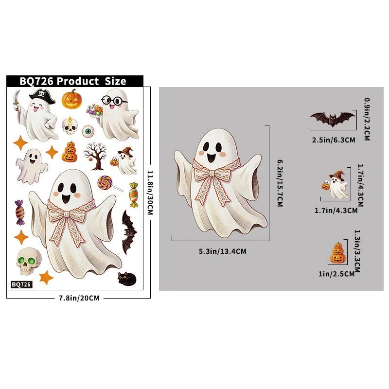 Decorações Criativas de Halloween: Adesivo Eletrostático de Vidro com Abóbora, Fantasma, Morcego, Aranha e Casa Assombrada para Decoração de Feliz Dia de Halloween - Kasa & Pet