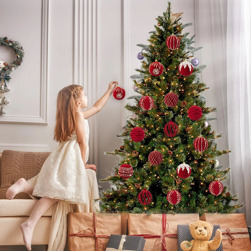 4 pçs 8cm vinho vermelho bola de natal ornamento decoração da árvore de natal esferas pingente textura de veludo bola ano novo decoração para casa
