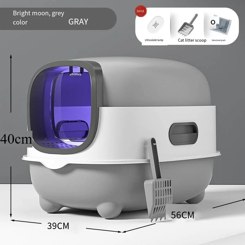 Caixa de Areia para Gatos com Desinfecção UV, Antiodor, Totalmente Fechada, Tamanho Extra Grande, Antirrespingo, Prevenção de Vazamento de Areia, Design Destacável