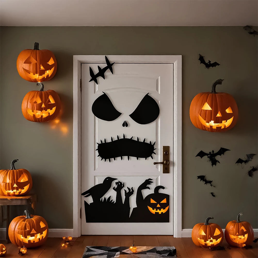 Decorações de Halloween, Adesivos para Portas de Quarto, Decoração de Janela, Mão de Esqueleto, Abóbora, Adesivos DIY para Janela, Fantasma, Diabo, Chapéu de Bruxa