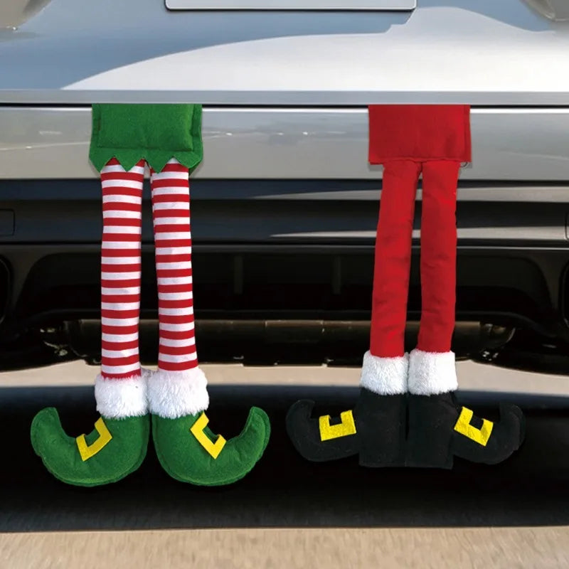 Nova decoração de porta de Natal com laço, árvore de Natal, Papai Noel e enfeite de perna de elfo, decoração de cenas natalinas para casa.