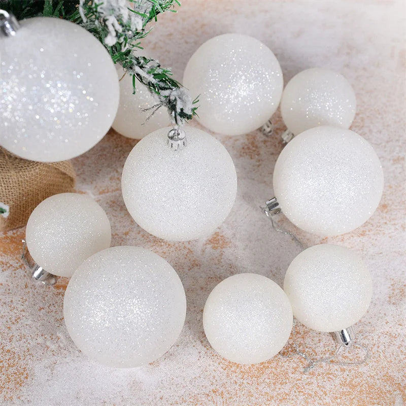 12/6 pçs bolas de natal brancas árvore de natal pendurado ornamentos glitter bola de natal bauble pingentes decoração para casa presentes de ano novo noel
