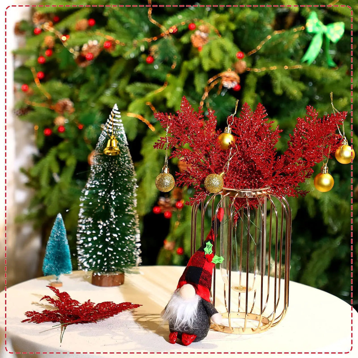 Decoração de natal glitter ramos bagas buquê de flores artificiais enfeites de árvore de natal para casa ano novo 2025 navidad