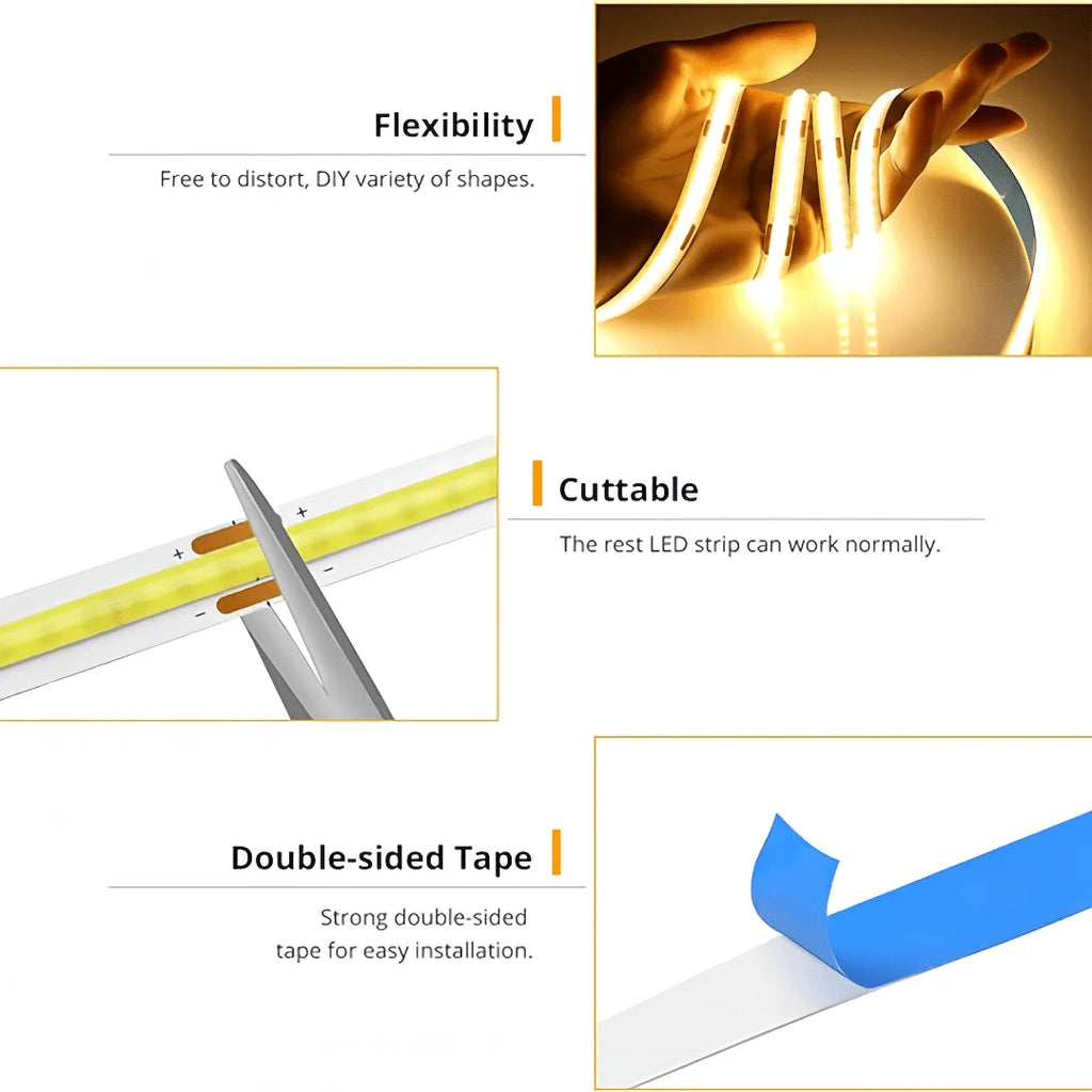 Luzes cob tira led toque dimmer flexível fita de diodo 5v usb linear iluminação interior lâmpada sala diy tv espelho backlight decoração da parede