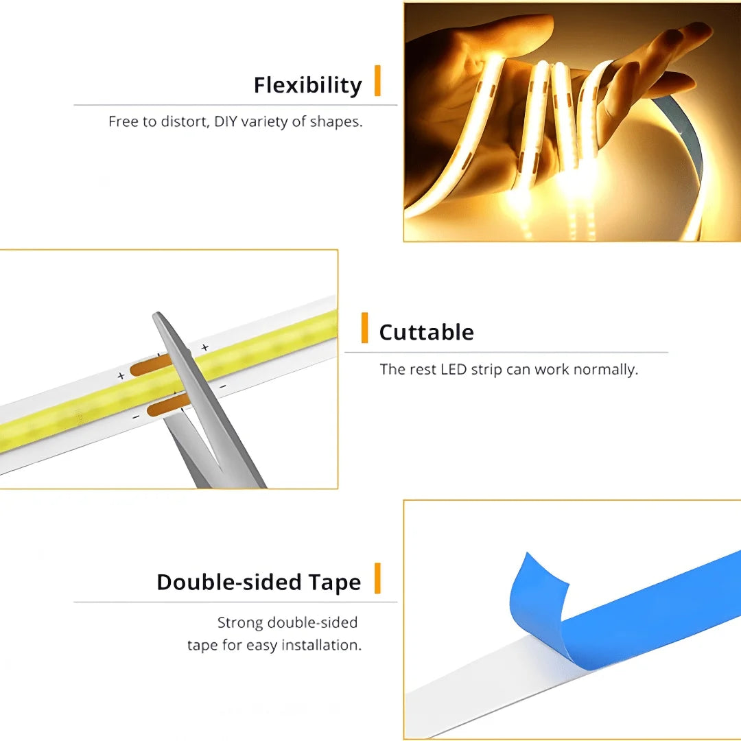 Luzes cob tira led toque dimmer flexível fita de diodo 5v usb linear iluminação interior lâmpada sala diy tv espelho backlight decoração da parede