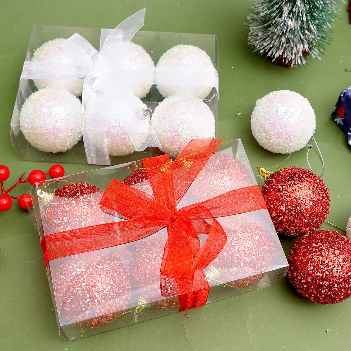 6/30 pçs glitter champanhe branco vermelho bolas de natal ornamentos espumante árvore de natal pendurado bola pingentes decoração de festa de ano novo