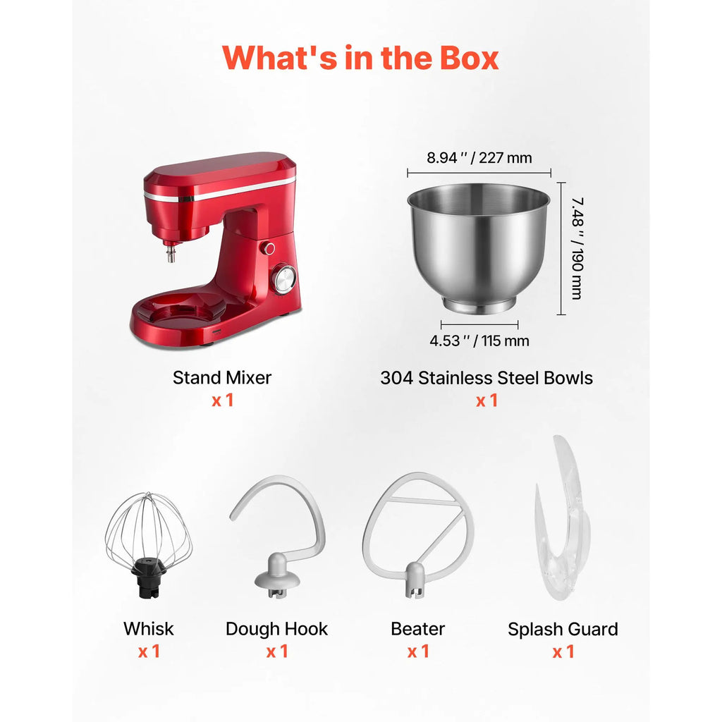 300W Electric Kitchen Mixer 6 QT Stand Mixer with 10 Speeds Tilt Head Feature Stainless Steel Bowl Dough & Food Mixer