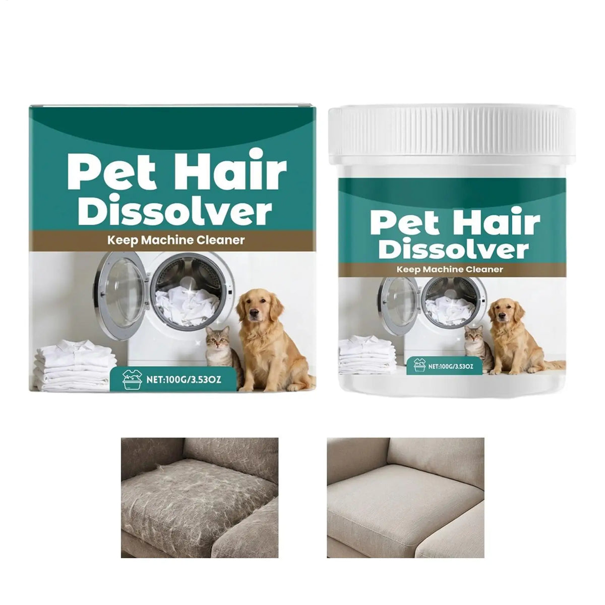 Removedor de Pelos de Animais para Lavagem 100g Aditivo Detergente para Máquina de Lavar Roupas, Carpete, Roupa de Cama, Tecido e Toalha
