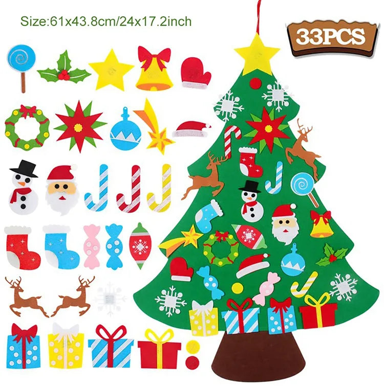 DIY sentiu a árvore de Natal com luz, decorações do Feliz Natal para a casa, ornamentos da árvore do Natal, presente do ano novo, 2024