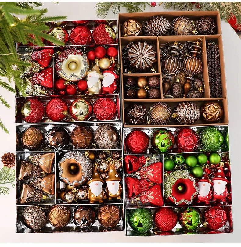 Conjunto de Bolas de Natal com Formatos Variados, Enfeites de Natal Inquebráveis para Pendurar, Bolas, Donuts, Gnomos, Pinhas, Decoração de Natal para Casa