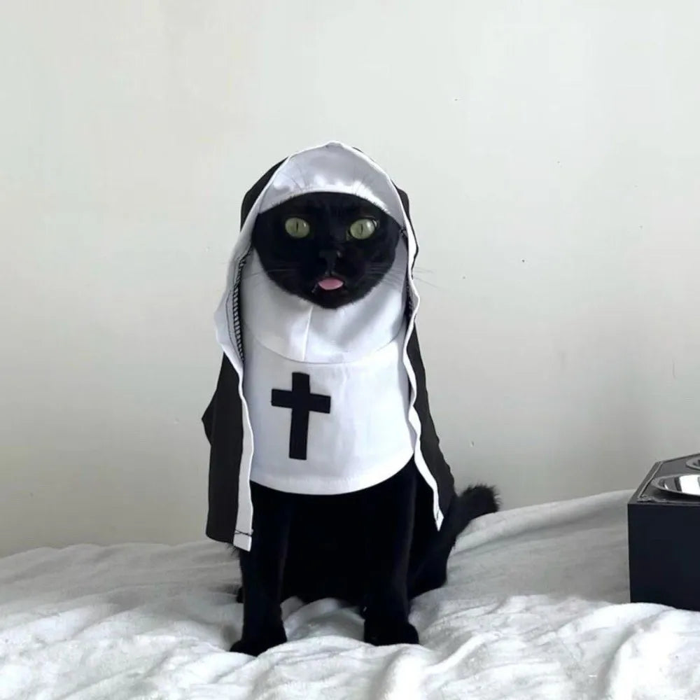 Fantasia de Natal para Cães e Gatos, Roupa Respirável de Freira para Filhotes e Gatinhos, Acessórios para Fantasia de Halloween, Macacão para Animais de Estimação