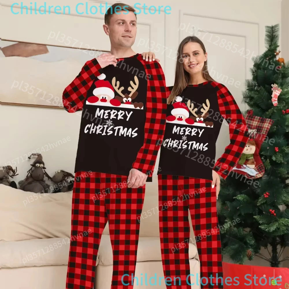 Pijamas de natal família olhar roupas papai noel impressão roupa interior feminina combinando conjunto casual solto sono roupas masculinas