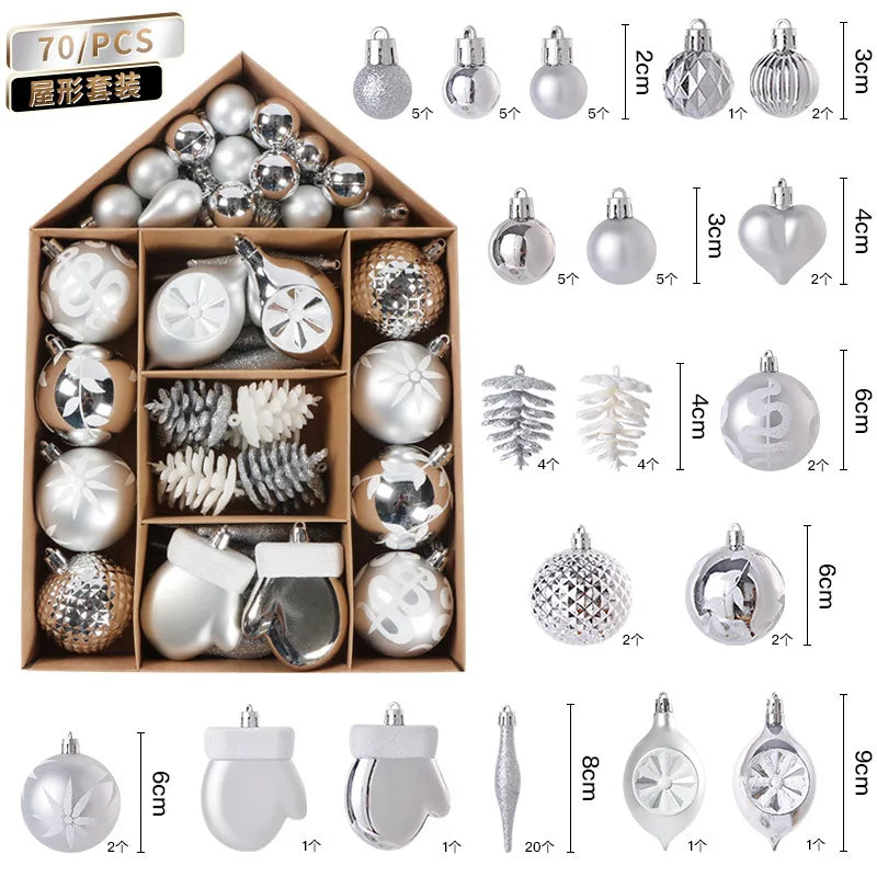 Conjunto de 70 Bolas de Natal para Decoração de Árvore de Natal, Enfeites Pendentes para Casa, Decoração de Natal 2026, Presente de Ano Novo