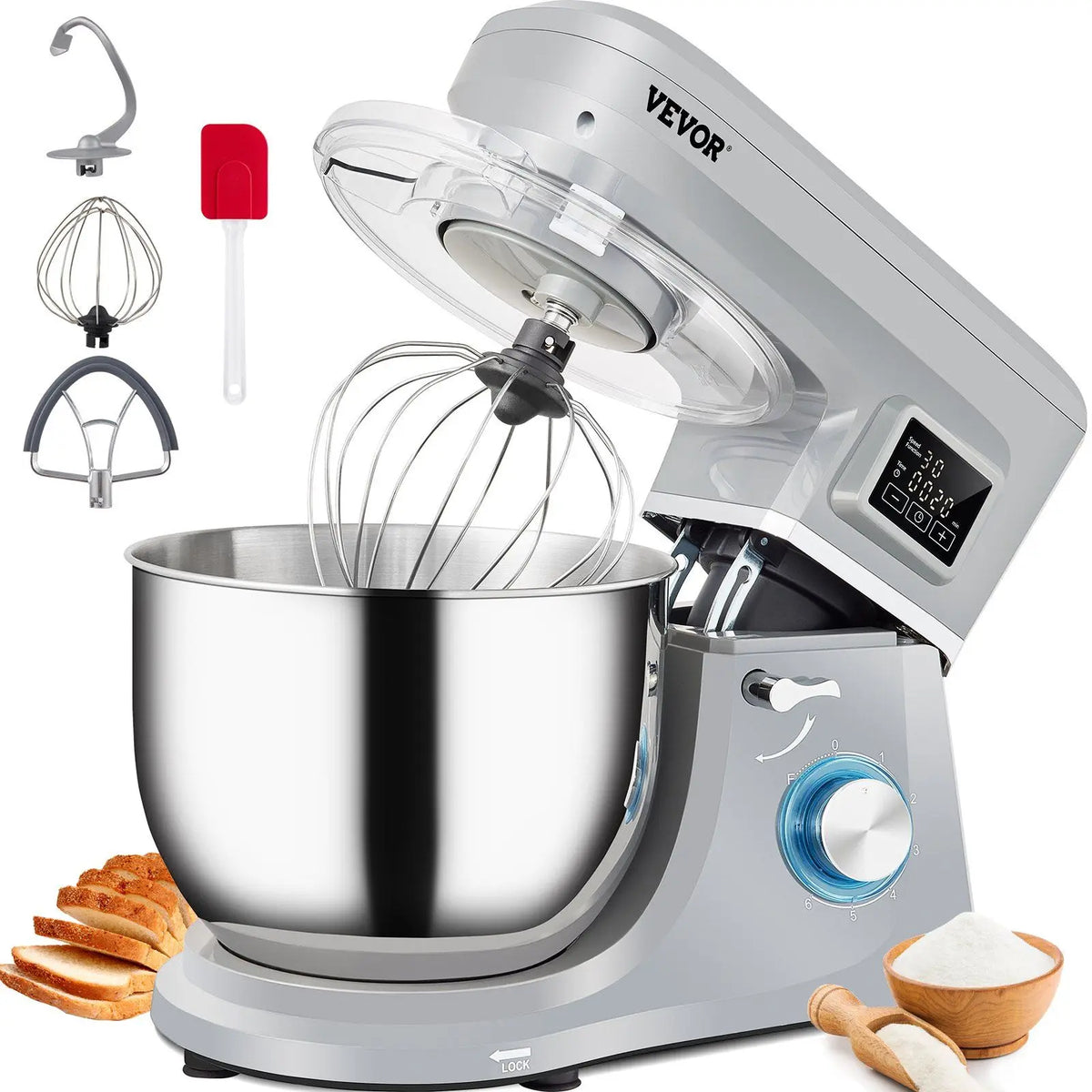 Stand Mixer 7.4 Qt Stainless Steel Bowl 6 Speed LCD Screen Tilt Head Design Food Mixer