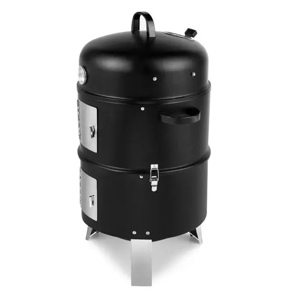 Heavy-Duty Double Layer Round BBQ Grill Black Vertical Steel Charcoal Smoker for Outdoor Cooking