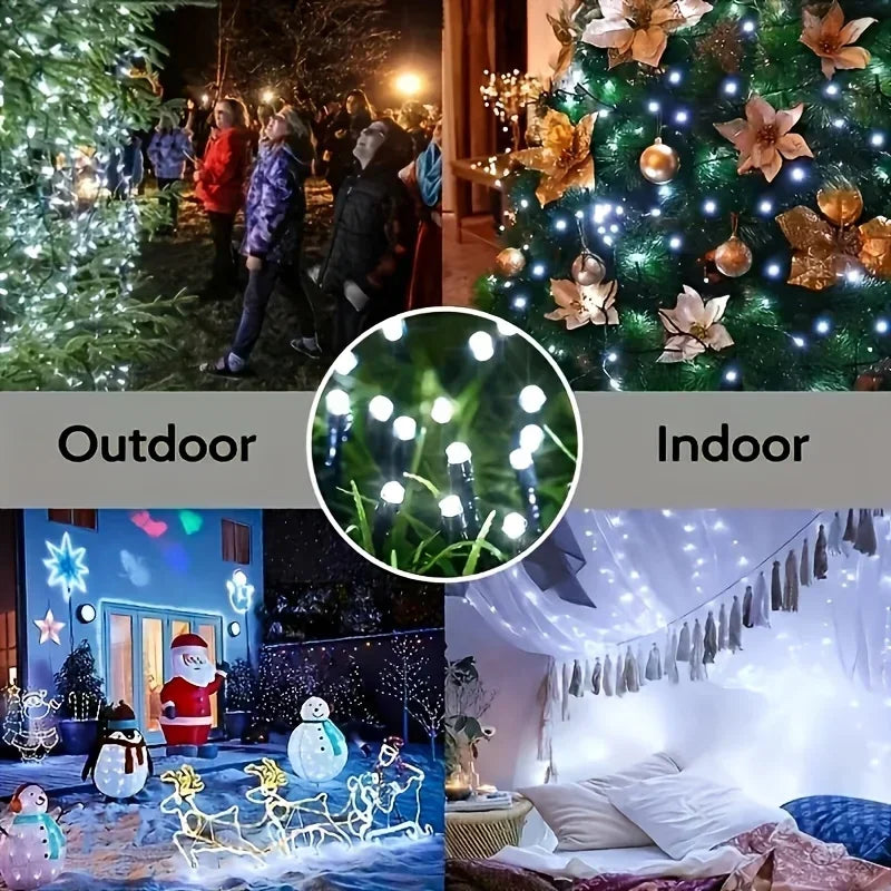 Luzes de Cordão LED Alimentadas por Energia Solar com 8 Modos de Piscar Diferentes, Ideais para Decorar Jardins, Casamentos, Halloween e Natal
