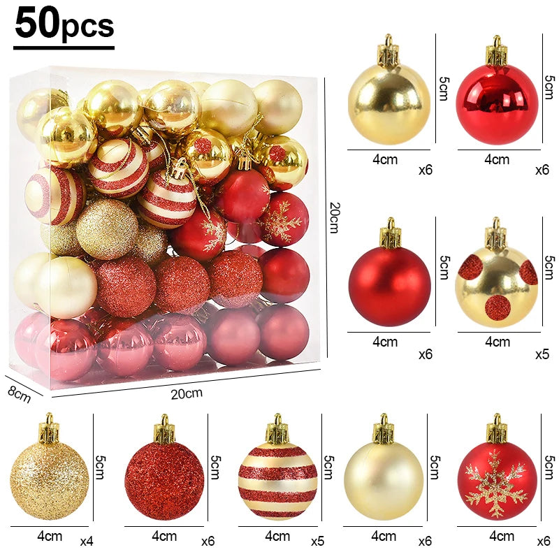 50 Pçs/caixa Bolas de Natal Ornamentos de Árvore de Natal Bola Xmas Pendurado Árvore Home Party Decor 2025 Presente de Ano Novo Noel Navidad