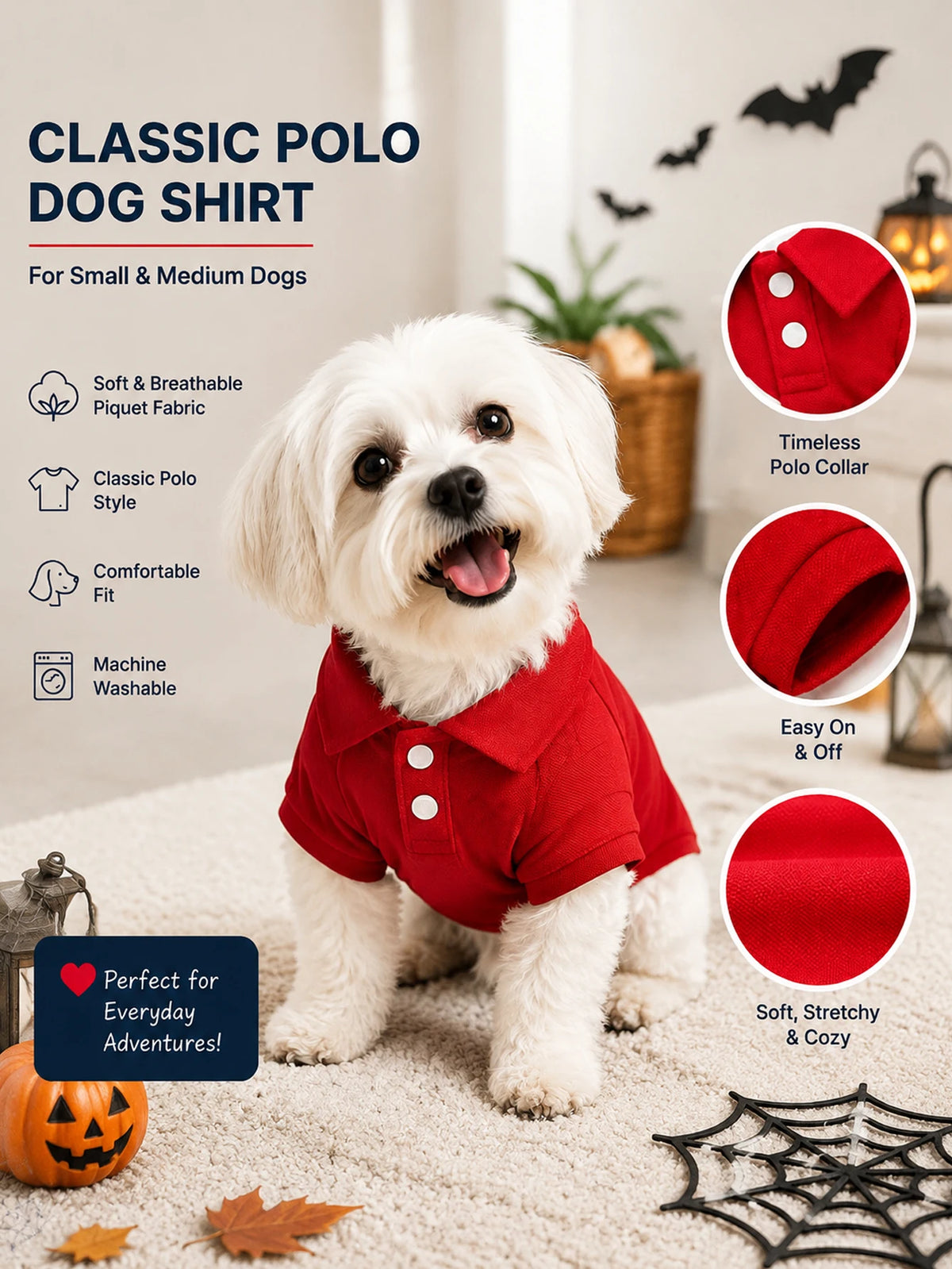 Camisa Polo Vermelha para Pets, Camisa Clássica com Gola para Cães e Gatos Pequenos, Roupa Macia e Respirável para Filhotes, Traje Casual Confortável para Pets, Adequado para Passeios Diários, Atividades ao Ar Livre e