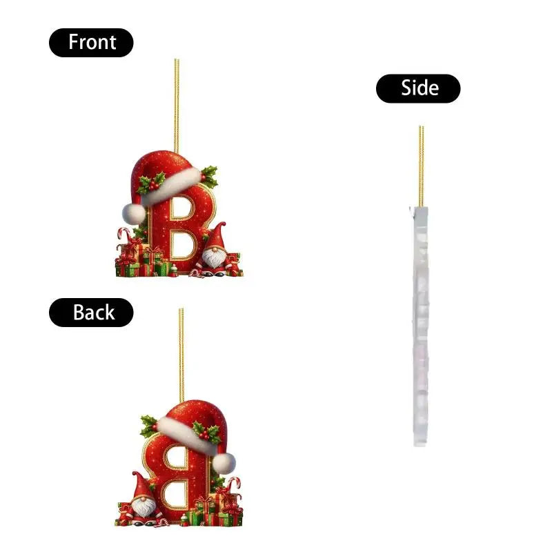 Enfeite de Natal com 26 letras, pingente plano para pendurar, ornamento personalizado, decoração festiva para árvore de Natal, presente para festas de fim de ano.